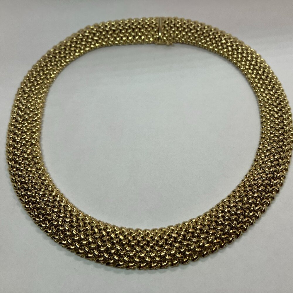 Milor Italy Sterling Silver 925 & 1/10 14K Woven Link Choker Necklace 16 1/2"